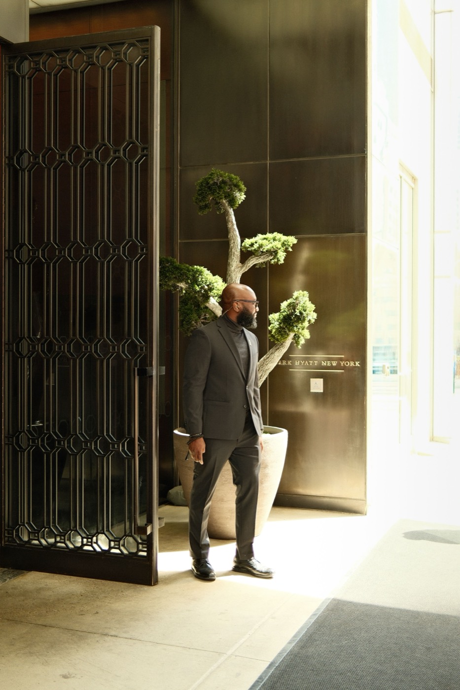 Concierge on duty at a building entrance